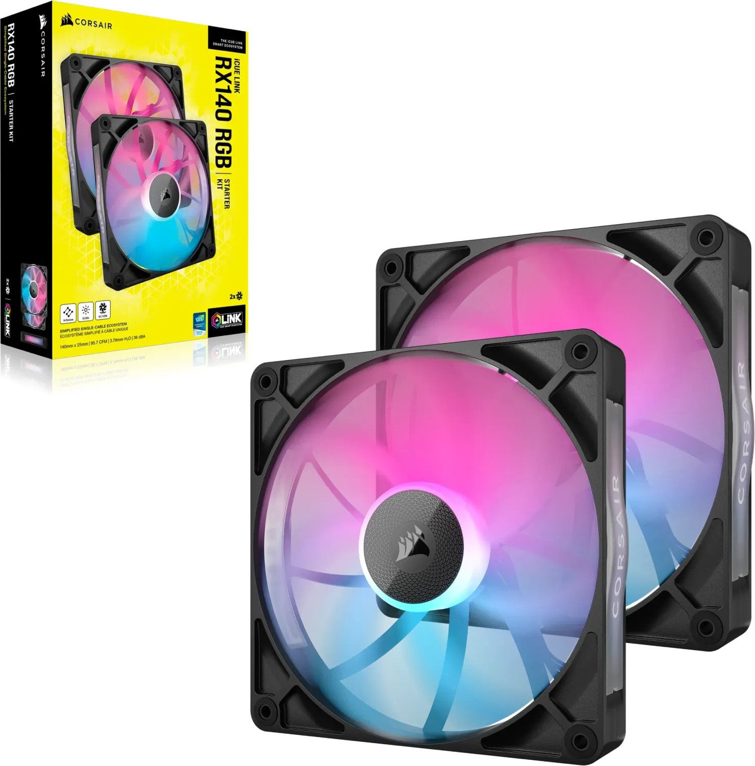 CPU Kühler iCUE LINK RX140 RGB 140-mm-PWM-Lüfter-Zweier-Starter-Kit