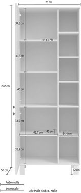 Kochstation Hochschrank KS-Osby (1-St) Kiefer massiv, Breite 75 cm, 2 Türen, 4 Einlegeböden, 6 offene Fächer