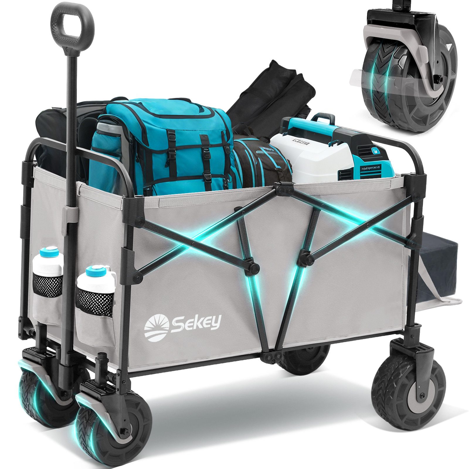 Sekey Bollerwagen Faltbarer Bollerwagen 200 kg Klappbarer Strandwagen mit Blasformrädern, Klappdesign mit Reißverschluss-Heckklappe