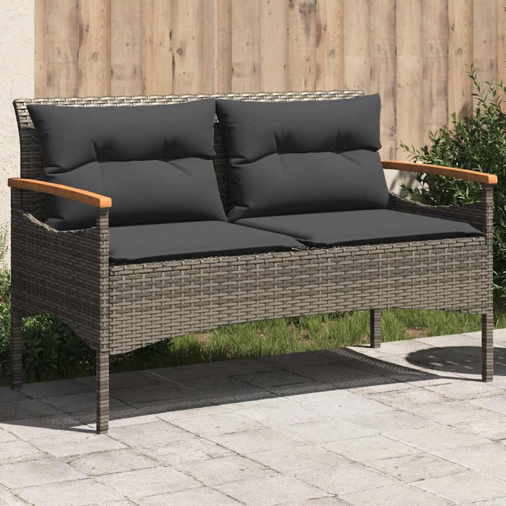 vidaXL Gartenbank Gartenbank mit Kissen 116x62,5x74 cm Grau Poly Rattan (1-St)