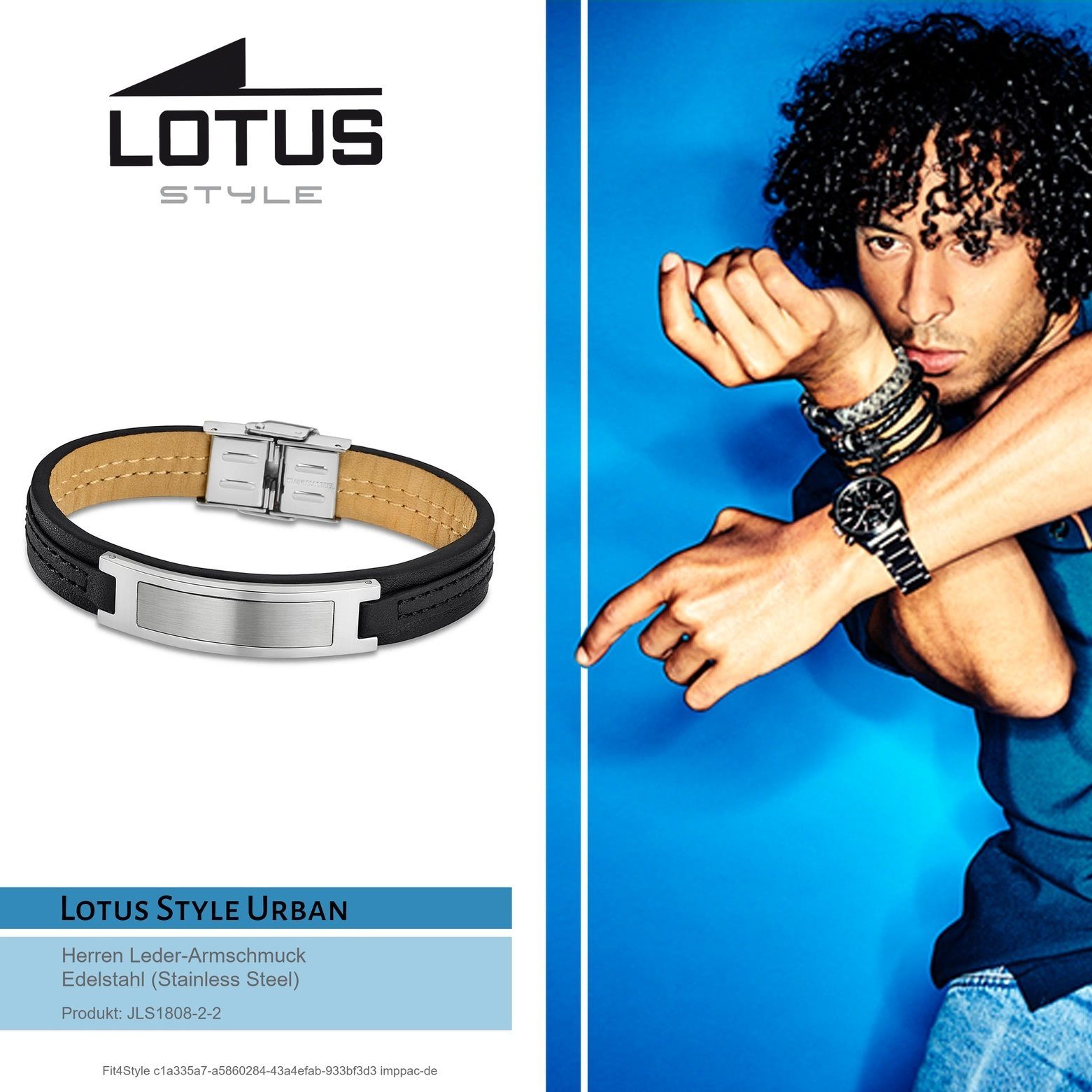 Lotus Style Steel), (Armband), (Stainless silber Style Lotus aus Echtleder schwarz Edelstahl Herren für Armband Armband