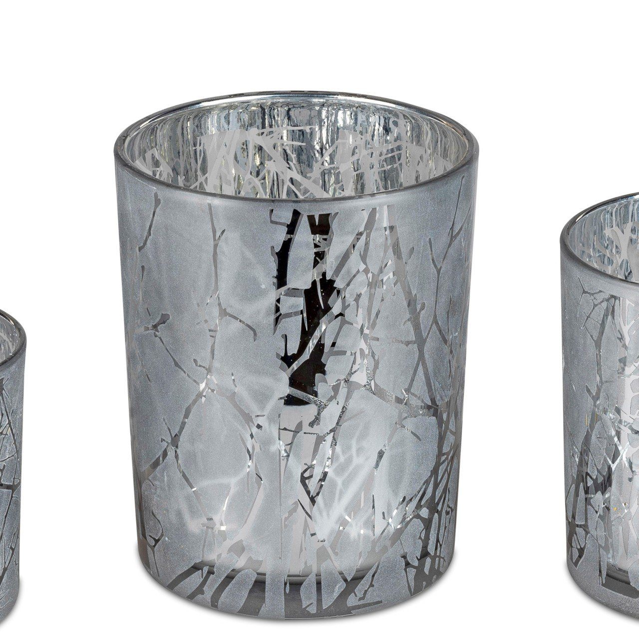 Glas Teelichthalter Silber H:13cm Silver Twigs, D:10cm formano