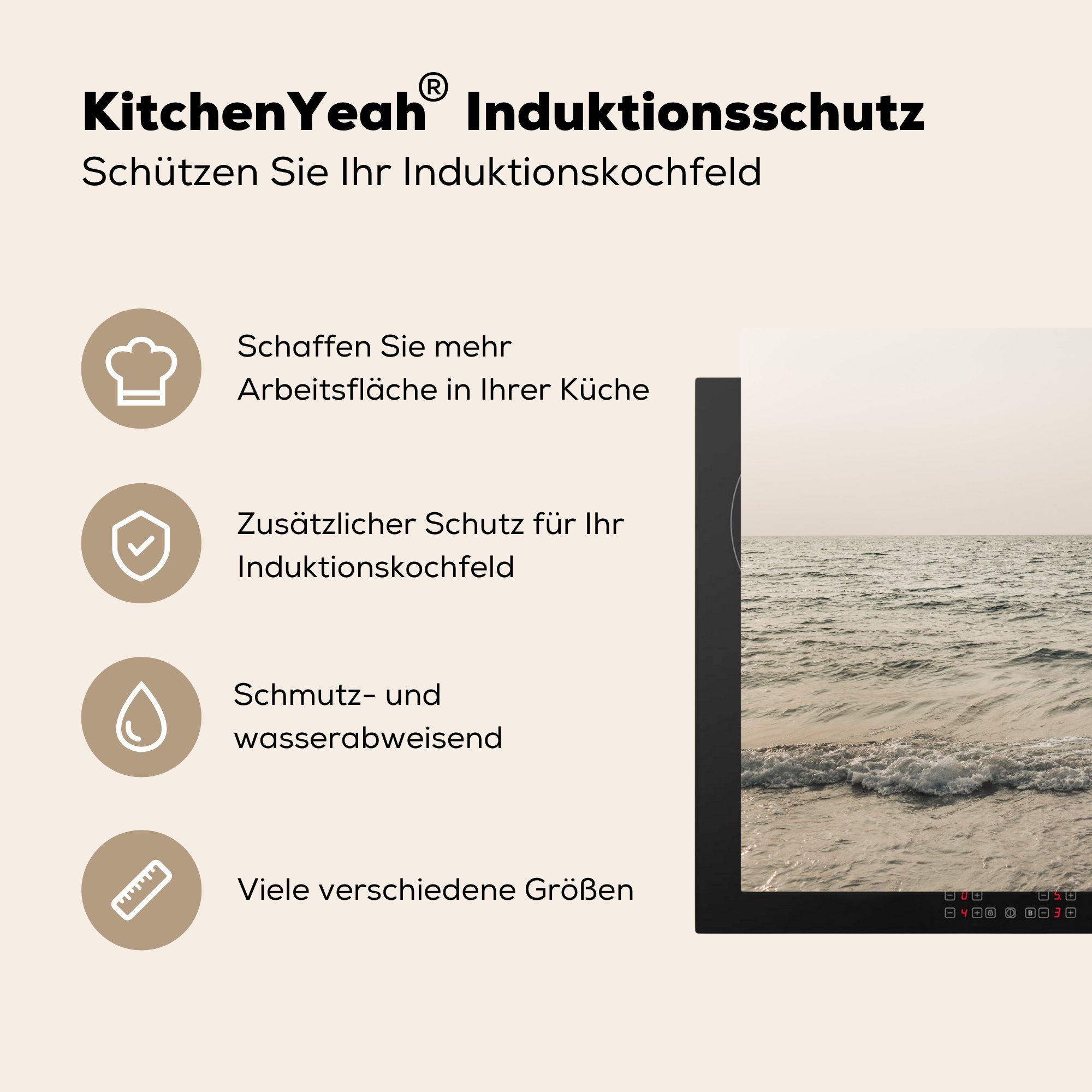 MuchoWow Herdblende-/Abdeckplatte (1 Grün, küche - tlg), für Ceranfeldabdeckung, Sommer Arbeitsplatte Vinyl, cm, - 78x78 Meer