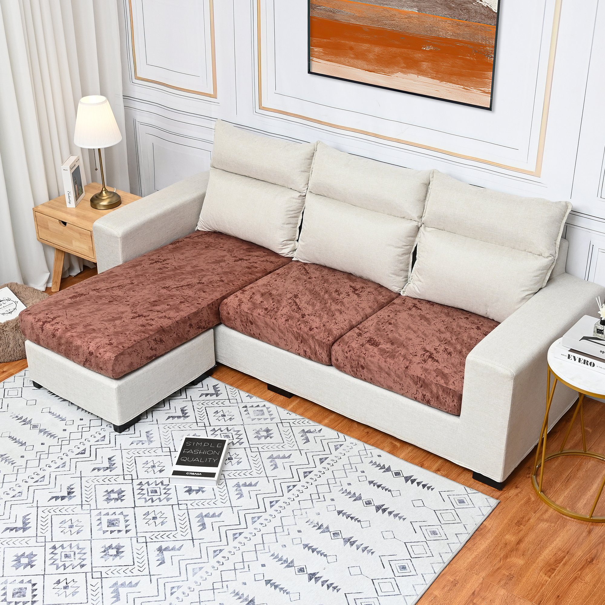 Sofahusse F12WH00188, HOMEIDEAS, Samt, Stretch-Sofabezug aus Farbe Rot gemischte