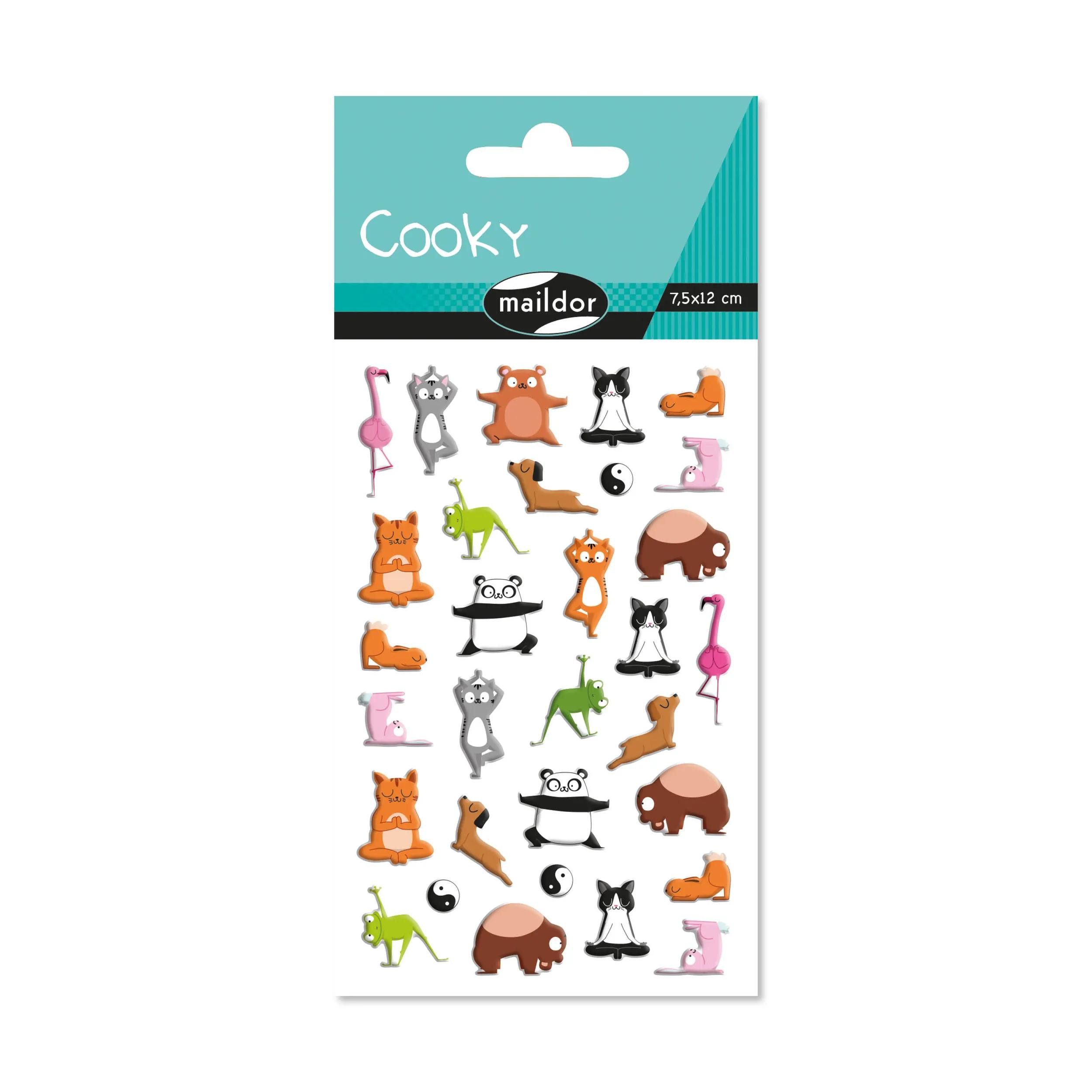 maildor Sticker 10x Cooky, 1 Stickerbogen 7,5x12cm, Tiere Yoga - Mehrfarbig CY144C, 3D-Sticker