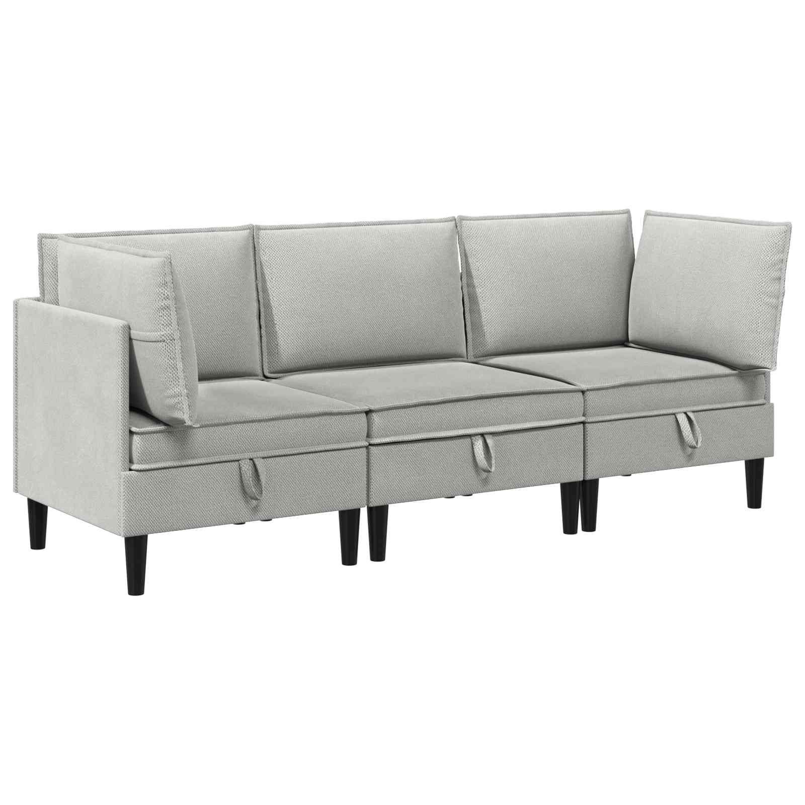 vidaXL Sofa Wohnzimmergarnitur 3 Stk. Hellgrau Stoff, 3 Teile