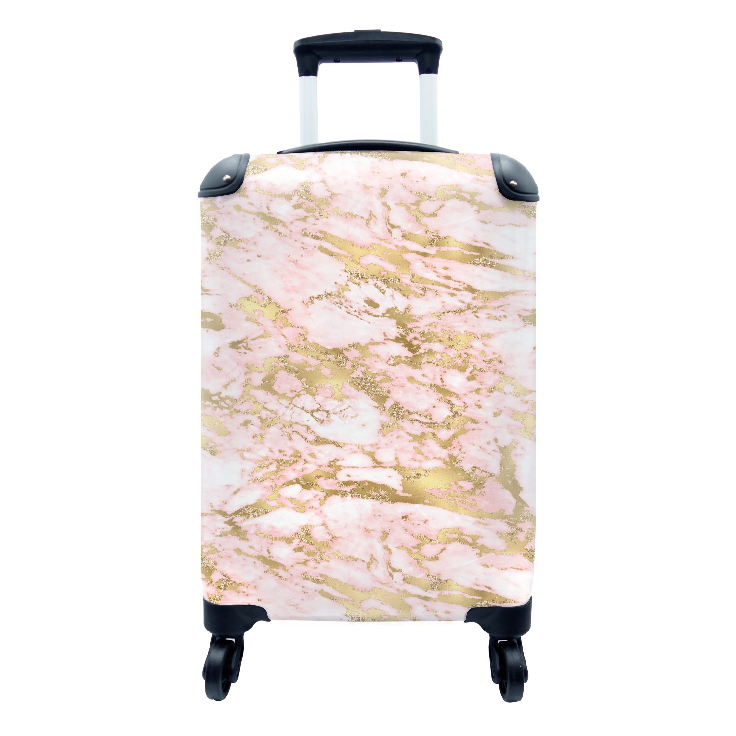MuchoWow Handgepäckkoffer Marmor - Gold - Rosa - Muster, 4 Rollen, Reisetasche mit rollen, Handgepäck für Ferien, Trolley, Reisekoffer