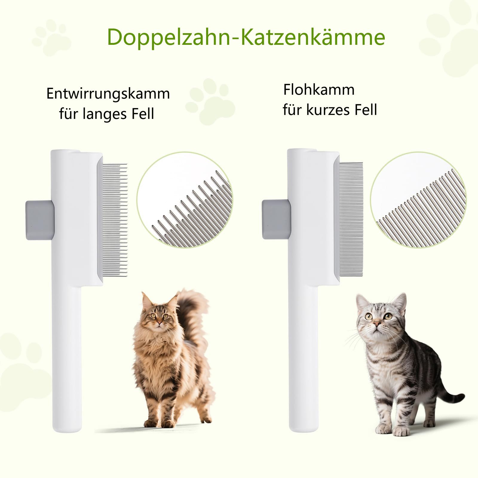 Ledander Fellbürste Bürste für katze, Katzenbürste für Fellbürste & Haustierpflege, (2-tlg), Zweizähniger und sanfter Zeckenkamm für langes und kurzes Haar