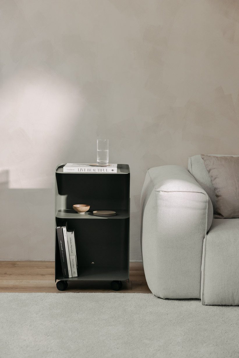 Metallbude Rollcontainer JUNO, variabel nutzbar als Beistelltisch, Nachttisch oder Organizer