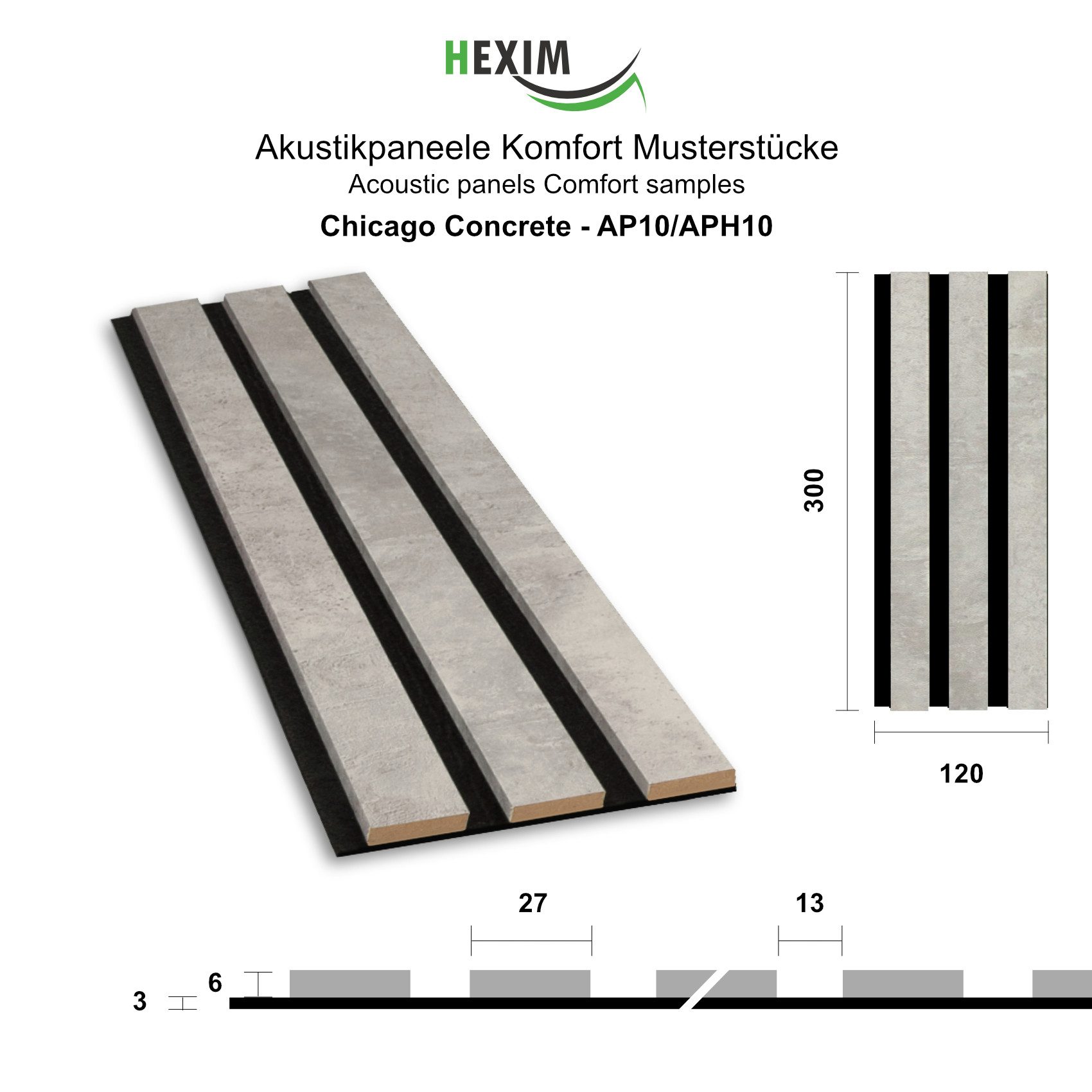 Hexim Wanddekoobjekt Chicago Concrete (Akustikpaneele Musterstück günstig online kaufen