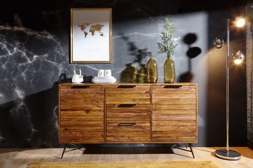 FINEBUY Sideboard FB50890 (Sheesham Massivholz 160x40x88 cm Kommode Modern), Anrichte Groß, Schrank mit 2 Türen & 3 Schubladen