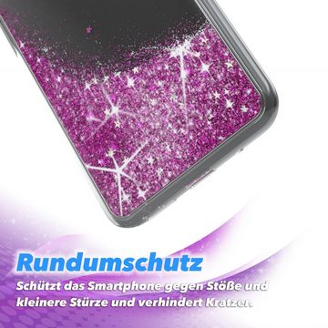 EAZY CASE Handyhülle Liquid Glittery Case für Xiaomi Redmi Note 10 5G 6,5 Zoll, Bumper Case Back Cover Glitter Glossy Handyhülle Etui Violett Lila