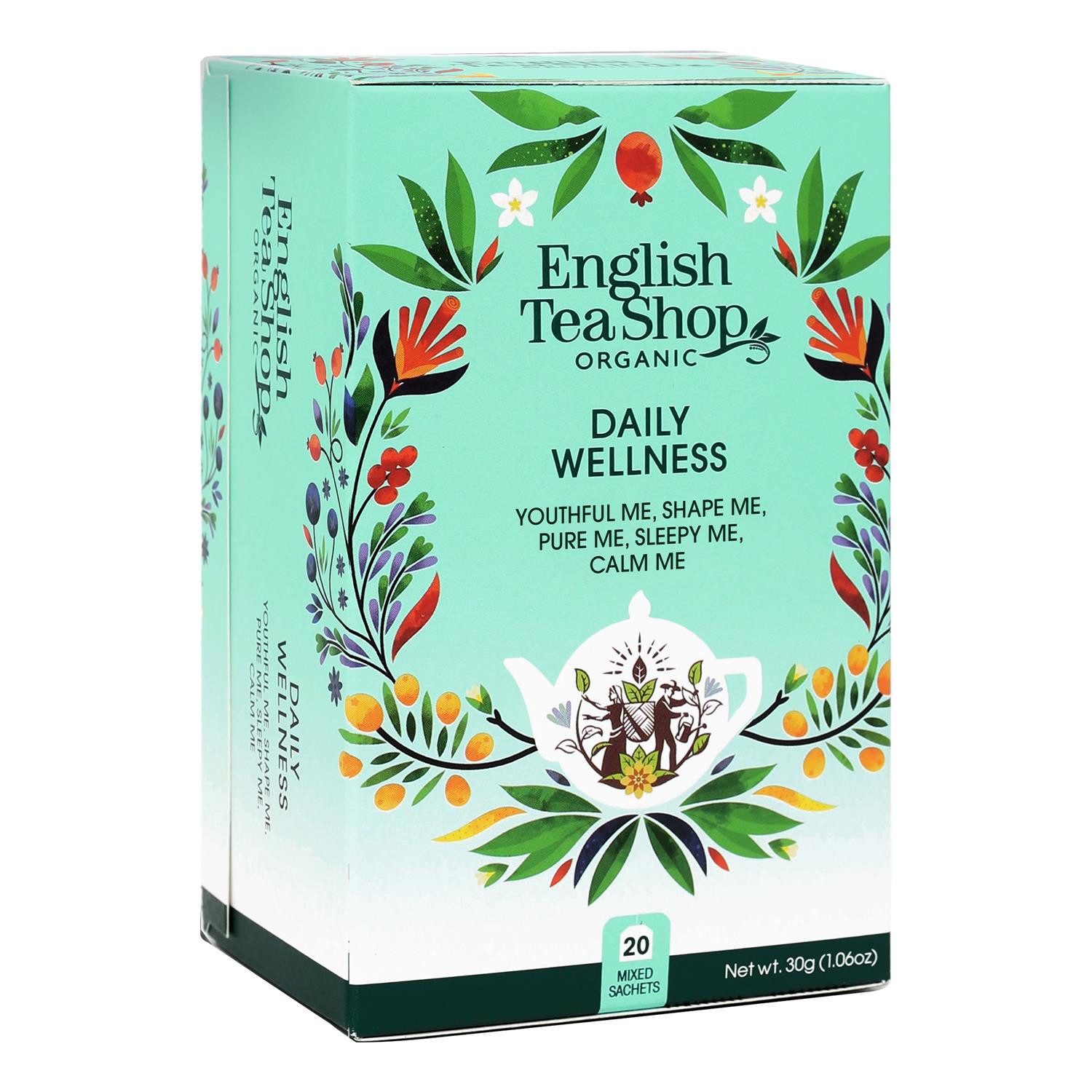 English Tea Shop Tee Daily Wellness Tee-Kollektion, BIO, 20 Teebeutel, 5 Sorten, 5 verschiedene Sorten Wellnesstee