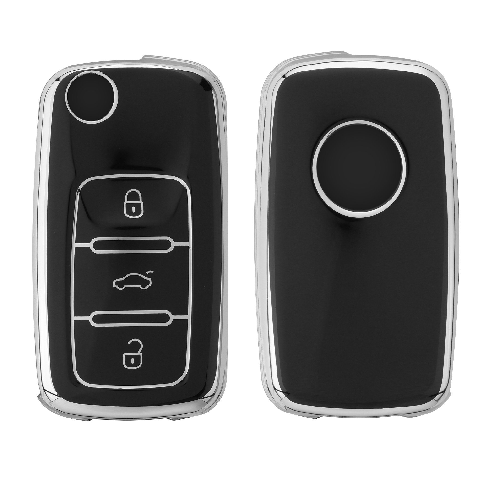 kwmobile Schlüsseltasche Autoschlüssel Hülle für VW Skoda Seat, Schlüsselhülle Silikon Cover Schwarz