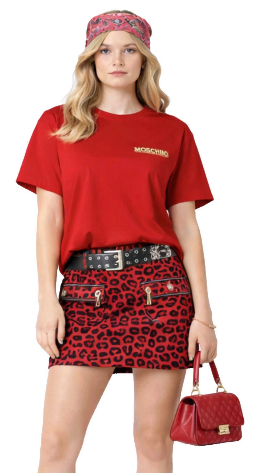 Moschino T-Shirt COUTURE Damen Metal Gold Logo Regular Fit Goldene Metall-Logo-Applikation auf der Brust
