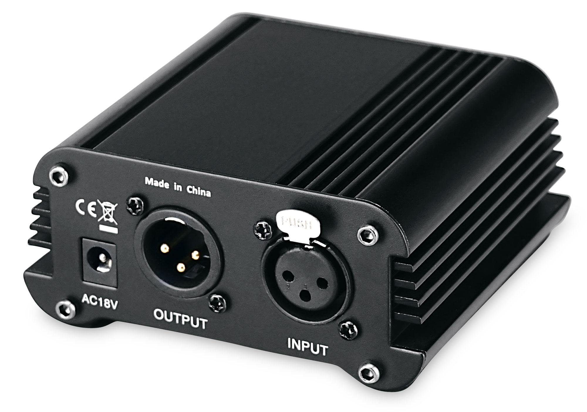 Pronomic Mikrofon PP-10 Phantomspeiseadapter (für 1 Kondensatormikrofon), Robustes Metallgehäuse