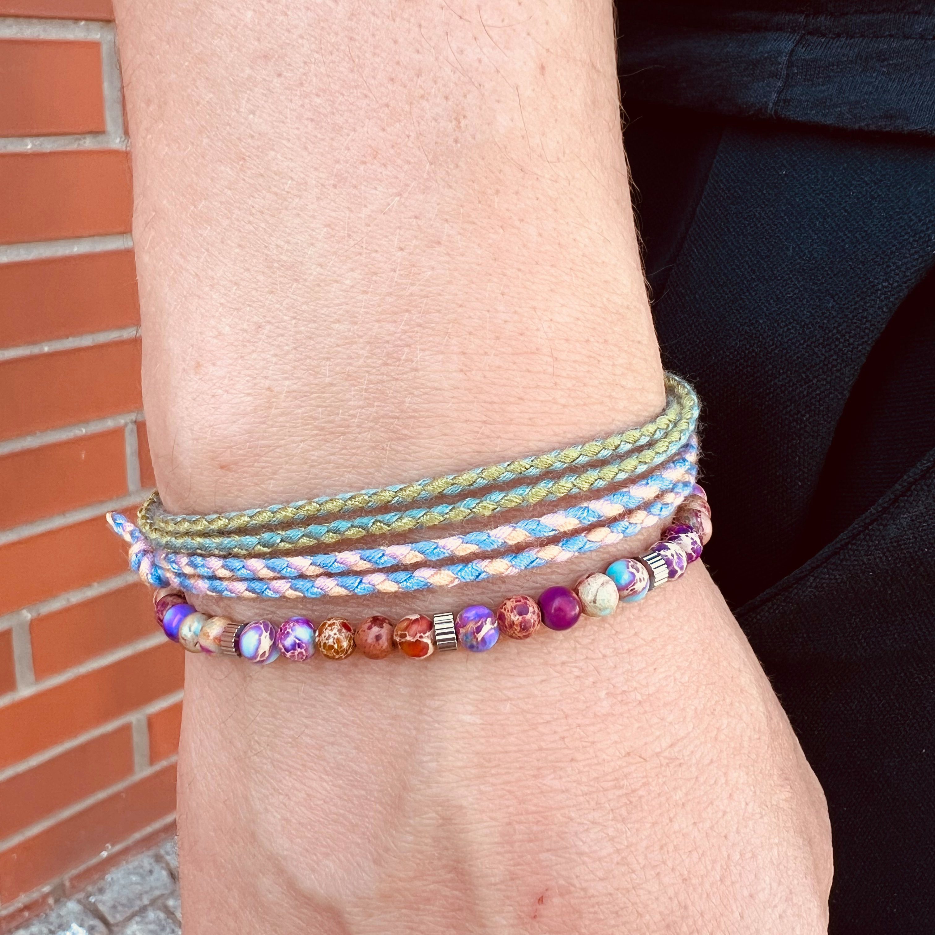 Made by Nami Armband Set Armband Herren Damen bunt mit verschiedenen Armbändern, aus Stoff und Edelstahl - Schlichtes Design - Wasserfest