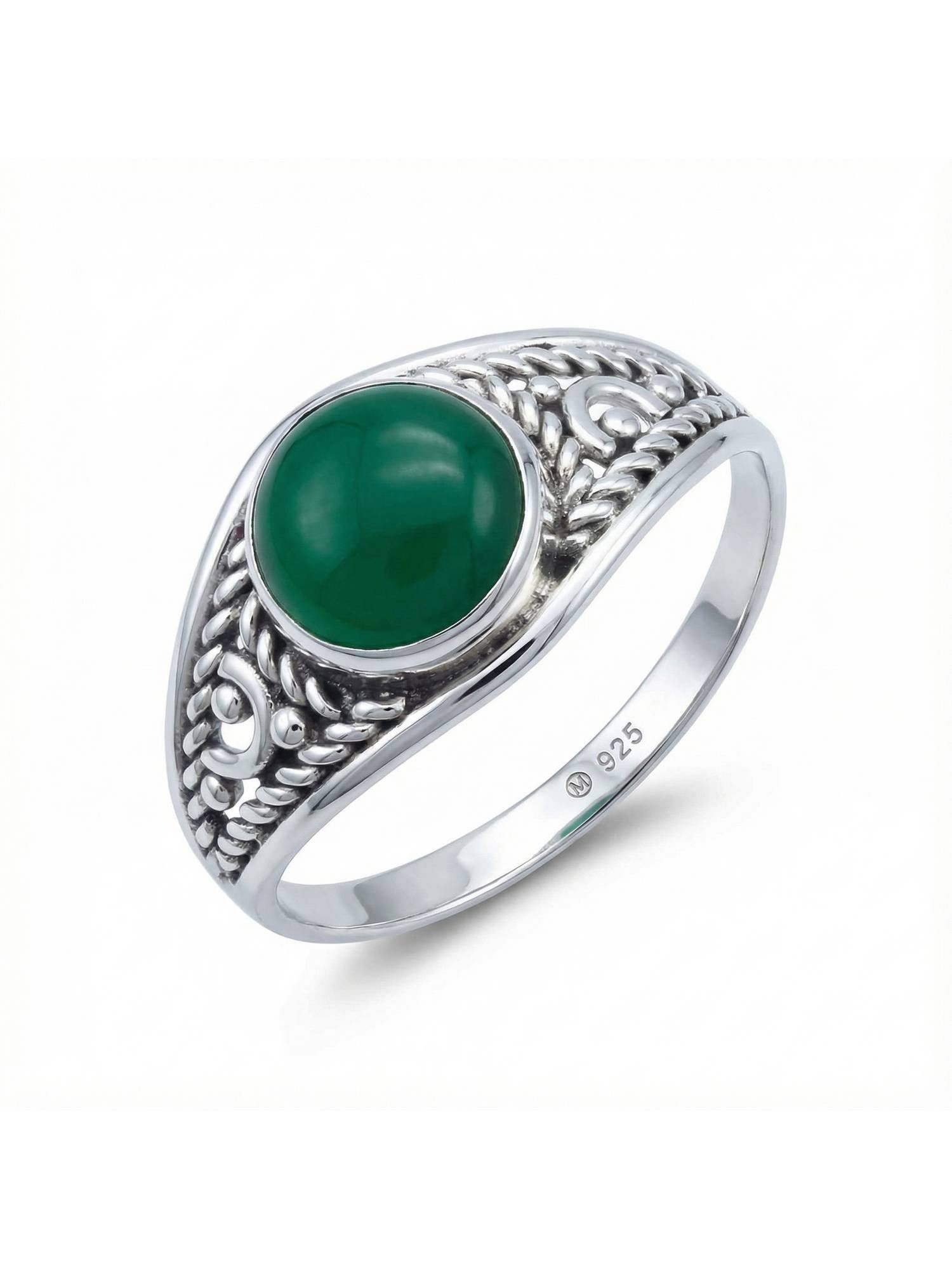 mantraroma Silberring DAHAB rund aus 925 Silber mit grünen Onyx (Ring mit Schmuckbeutel), Damenring aus 925er Silber