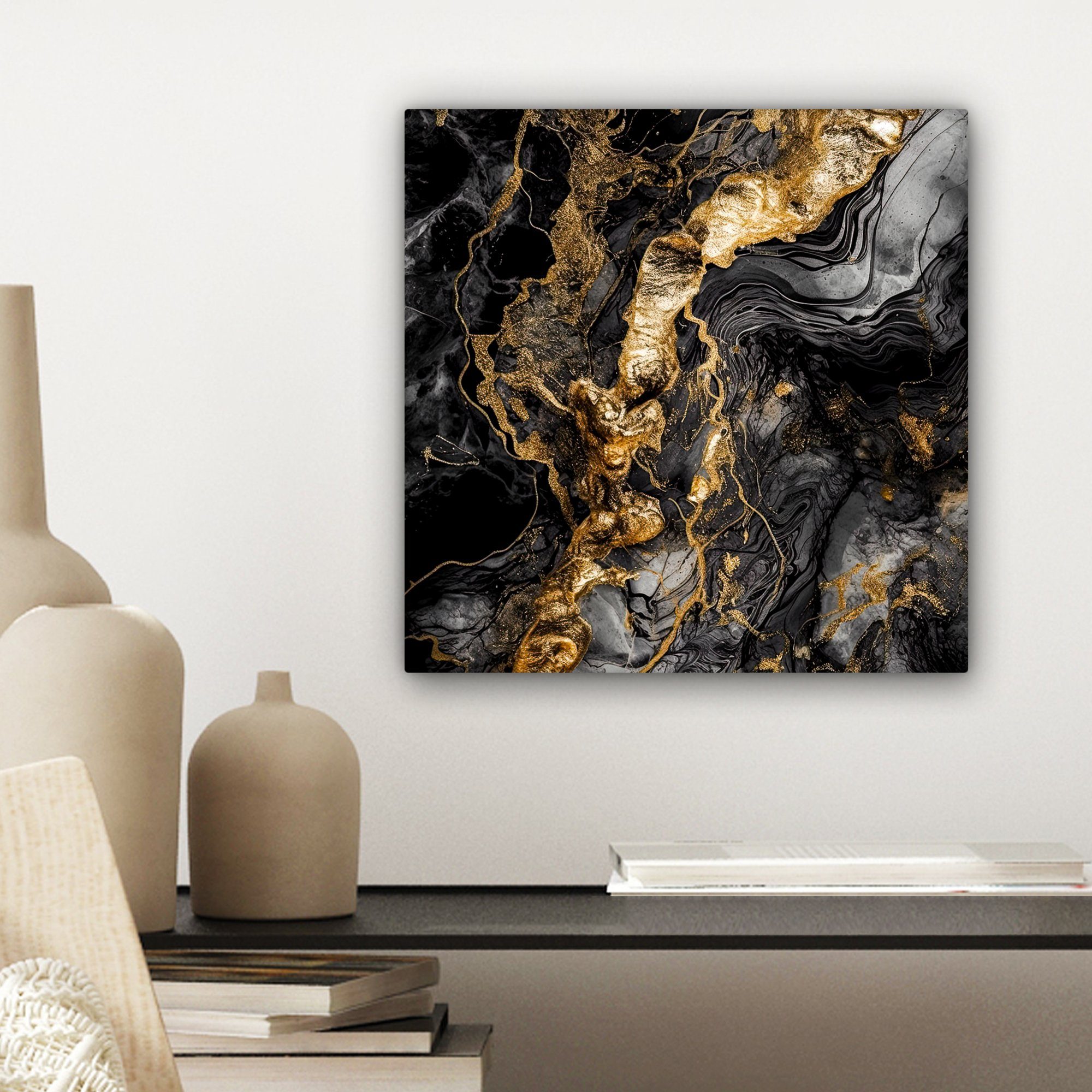 OneMillionCanvasses® Leinwandbild Marmor - (1 Schlafzimmer, Leinwand Wohnzimmer - Abstrakt, Bilder St), für Gold cm Schwarz - 20x20