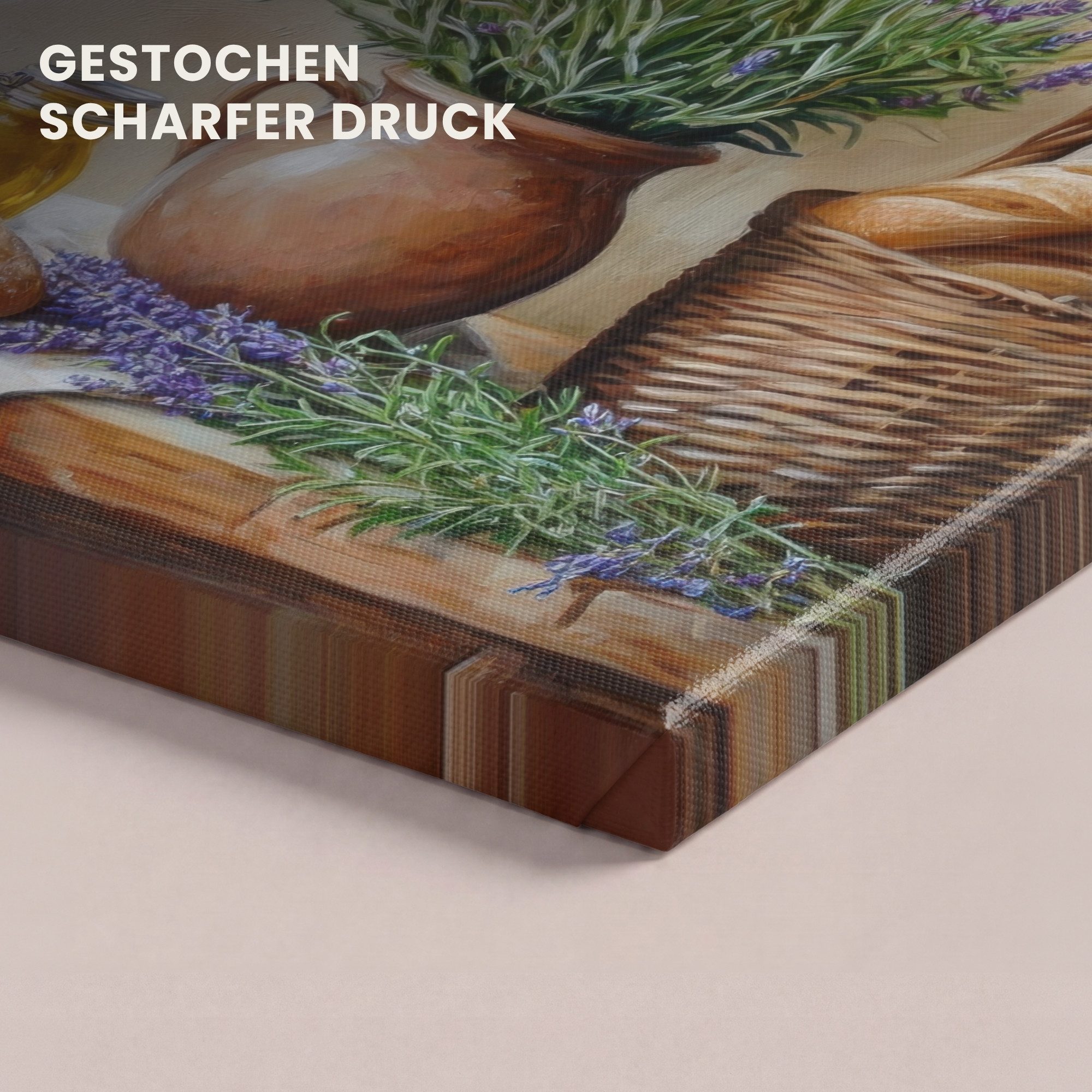 OneMillionCanvasses® Leinwandbild Lavendel - Brot - Stilleben, Fotodruck (1 St), Wandbild, Deko Schlafzimmer Wohnzimmer Flur 20x20 cm – Bild 3 von 5