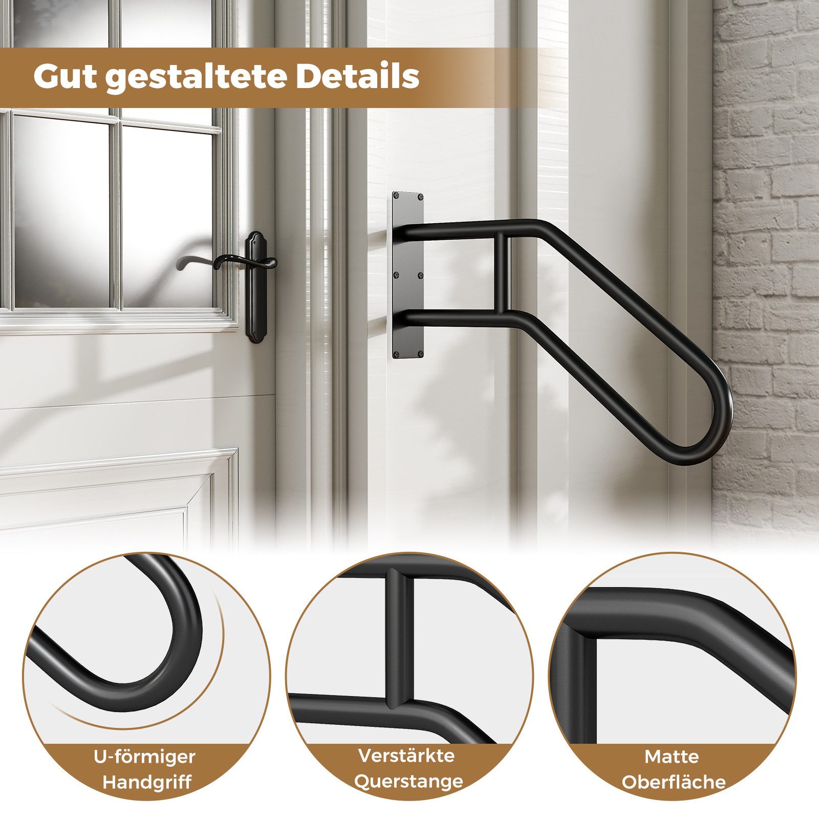 Thumbnail - COSTWAY Treppengeländer, 71 cm Länge, 8 cm Höhe, U-förmiges Eingangsgeländer
