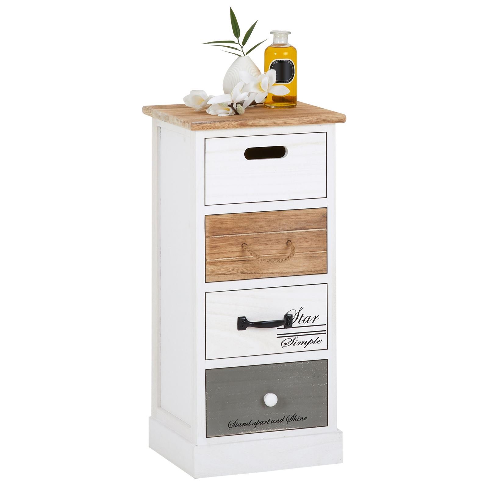 CARO-Möbel Kommode SALVA, Kleiner Schubladenschrank, Nachtkommode mit 4 Schubladen Vintage Stil
