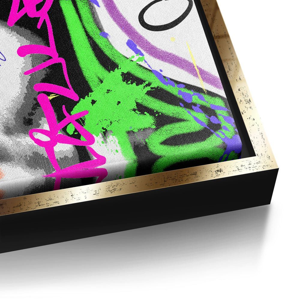 DOTCOMCANVAS® Graffiti Leinwandbild, Power Leinwandbild premium Rahmen Rahmen Art weiß Lady mit Pop schwarzer