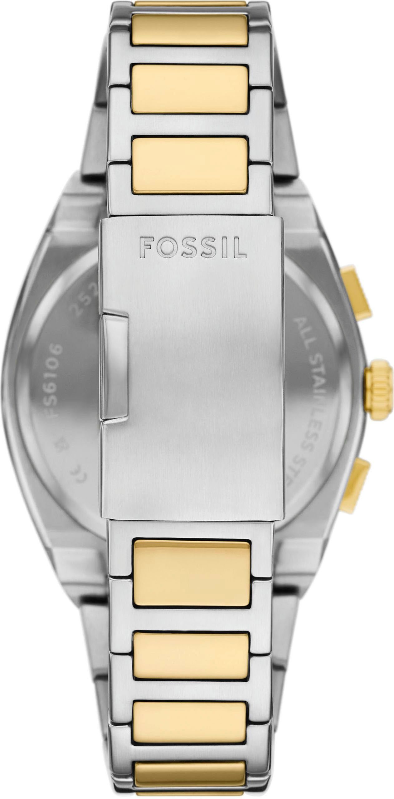 Fossil Chronograph Everett FS6106, Quarzuhr, Armbanduhr, Herrenuhr, Edelstahlarmband, analog