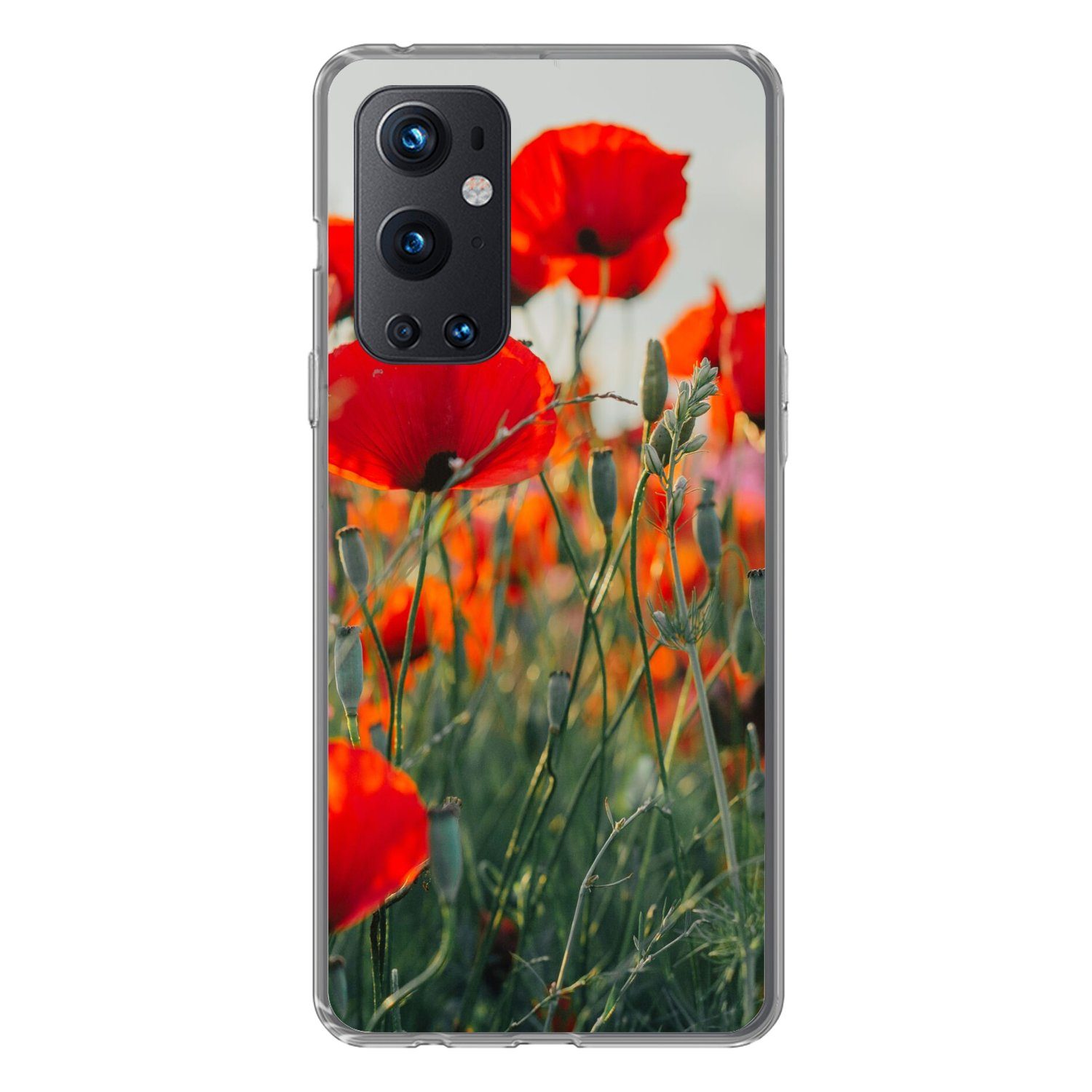 MuchoWow Handyhülle für OnePlus 9 Pro Mohn - Blumen - Rot - Lila - Wiese, Phone Case, Silikon, Schutzhülle Dünn