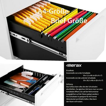 Merax Rollcontainer, (30 St), abschließbar, Büroschränke Aktenschränke Schubladenschrank Rollen mit Bremse mit 3 Schubladen
