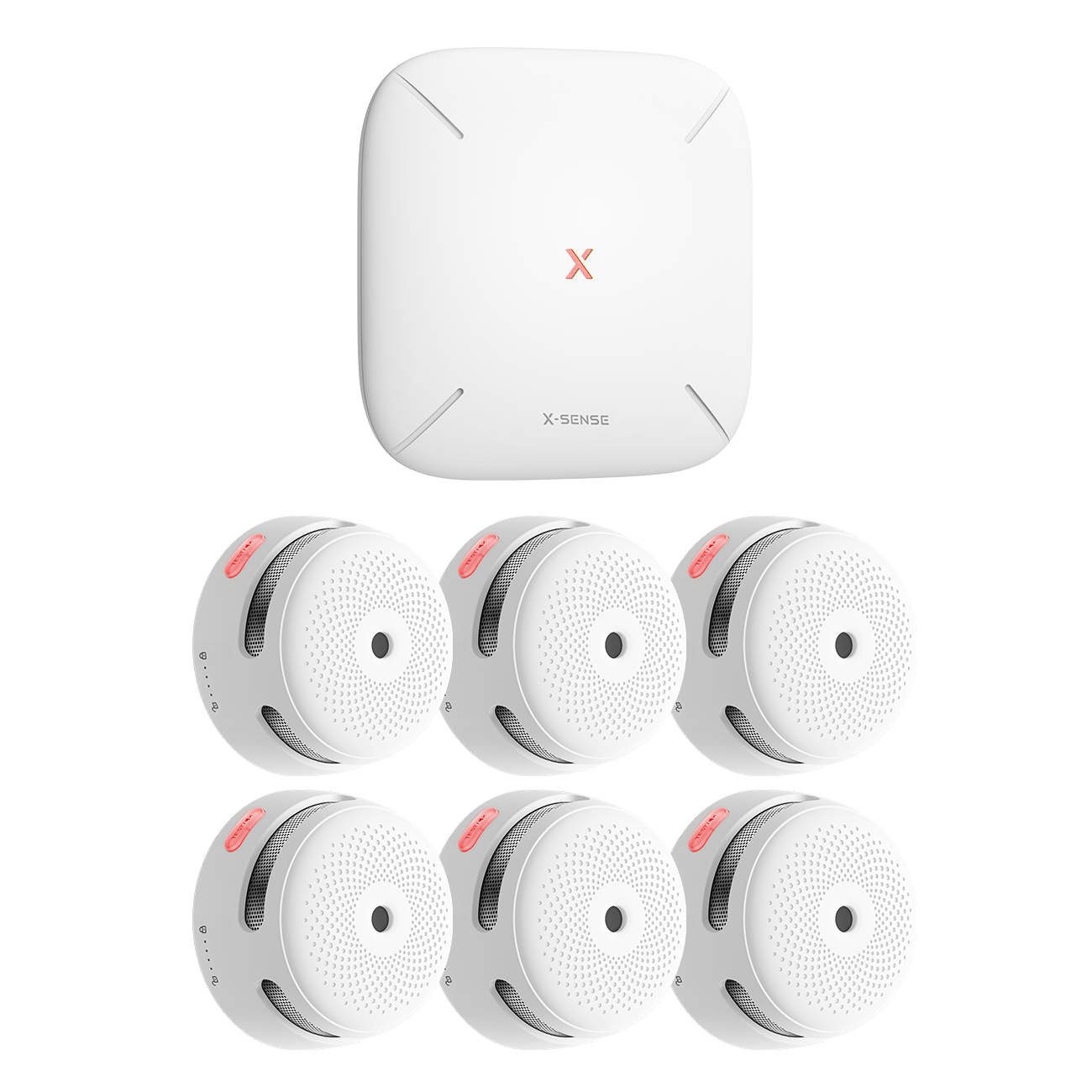 X-SENSE FS61 RF-Rauchmelder-Set mit Basisstation SBS50 und 6x XS01-M Rauchmelder (Vernetztes Rauchwarnsystem, App-Benachrichtigungen)