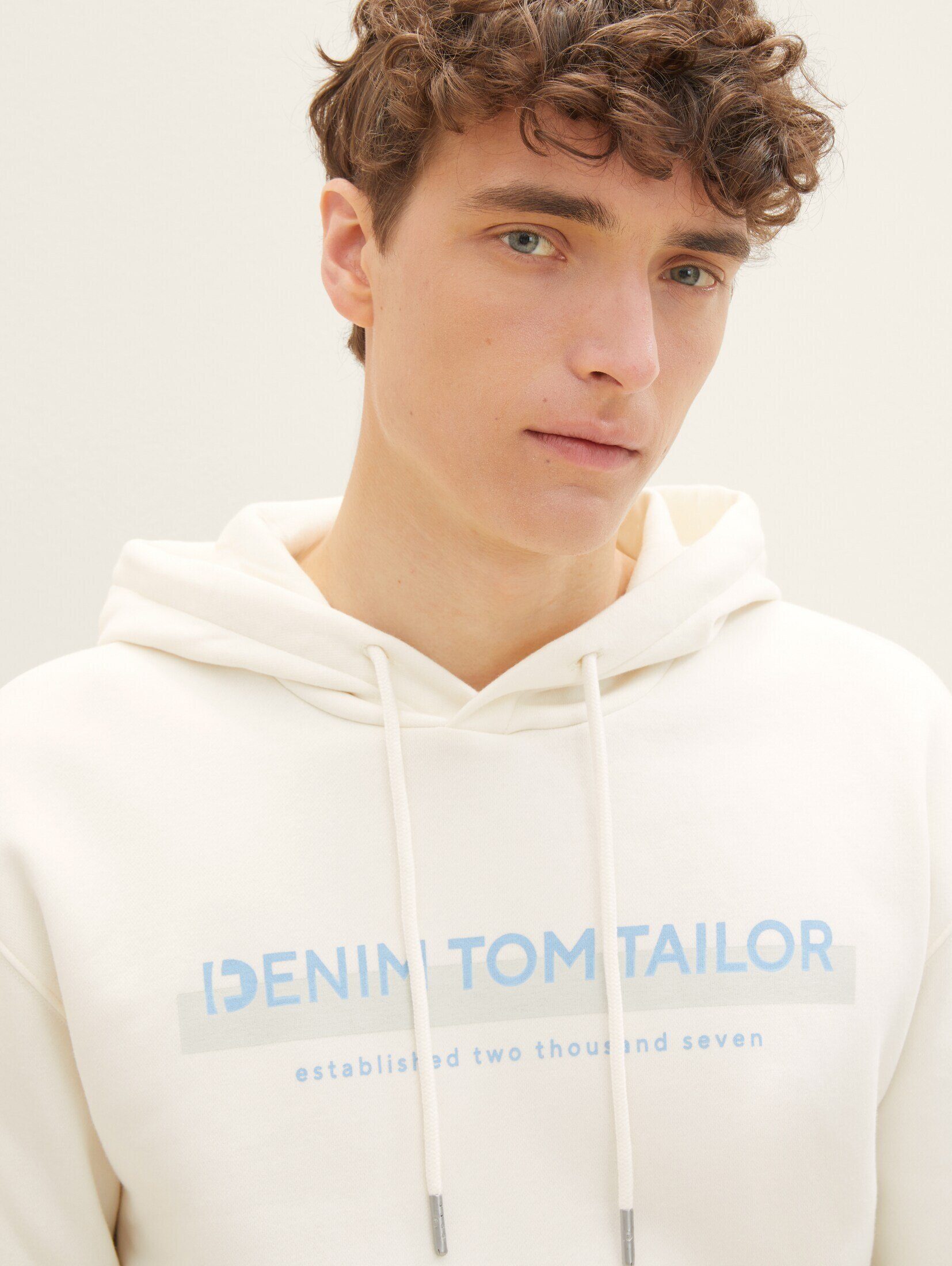 TOM TAILOR Denim Hoodie Light Hoodie Soft mit Logo Beige Print