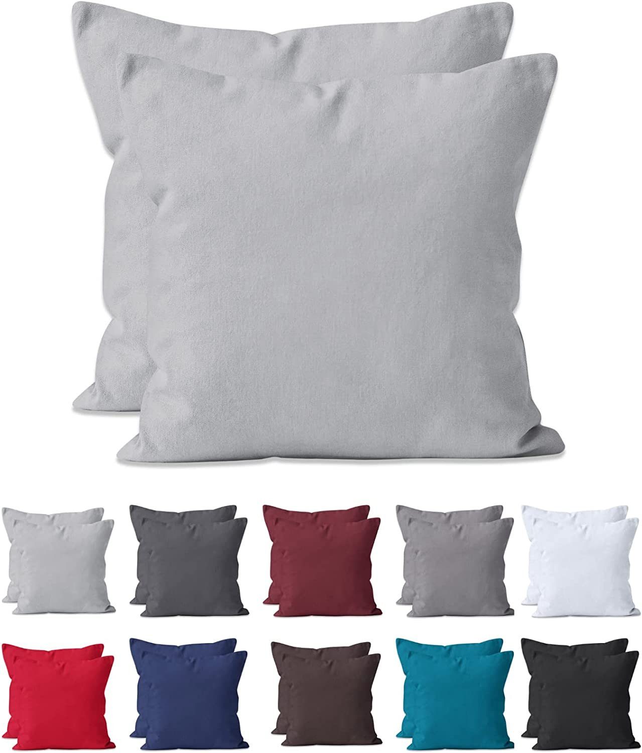 Hometex Premium Textiles Kissenbezug 2-er Set Kissenhülle Baumwolle Renforcé ca. 115 g/m² Reißverschluss