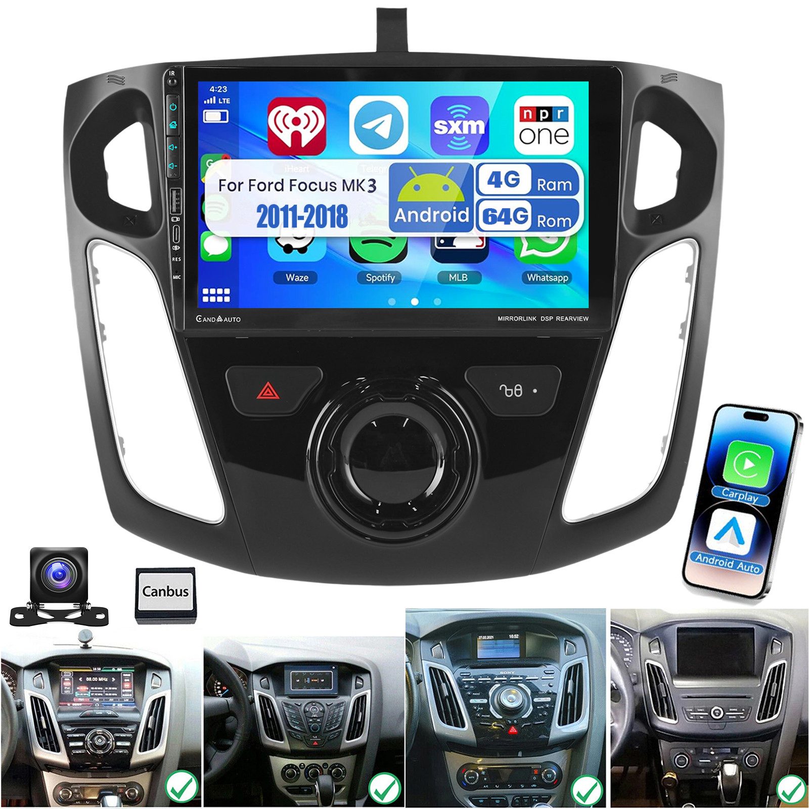 ESSGOO DAB+ 64G Für Ford Focus III MK3 11-18 Android15 Carplay GPS USB Type-C Autoradio (RDS, 4+64GB(optional), Digitalradio (DAB), FM, AM, Apple Carplay Android Auto GPS Navi WIFI BT EQ)