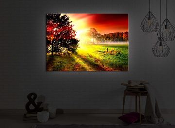 lightbox-multicolor LED-Bild Sonnenuntergang an nebliger Lichtung front lighted / 60x40cm, Leuchtbild mit Fernbedienung