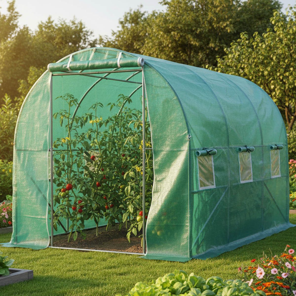 BRAST Foliengewächshaus Gewächshaus inkl. Stahlfundament Erdanker & Unkrautvlies, 4 Größen, BxTxH: 200 x 300 x 200 cm, 6 Fenster mit Moskitonetz, UV-stabilisierte Gitterschutzfolie 200g/m², Top Marke Garten mit 5 Sternen ausgezeichnet