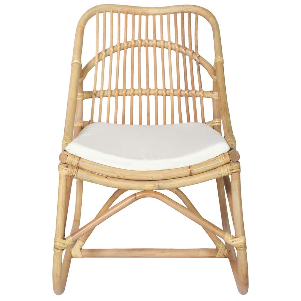 furnicato Rattanstuhl Bequemer mit Kissen 54 x 75,5 x 78 cm in Cremeweiß (1 St), Bequemer Relaxsessel mit Leinenkissen für das Schlafzimmer