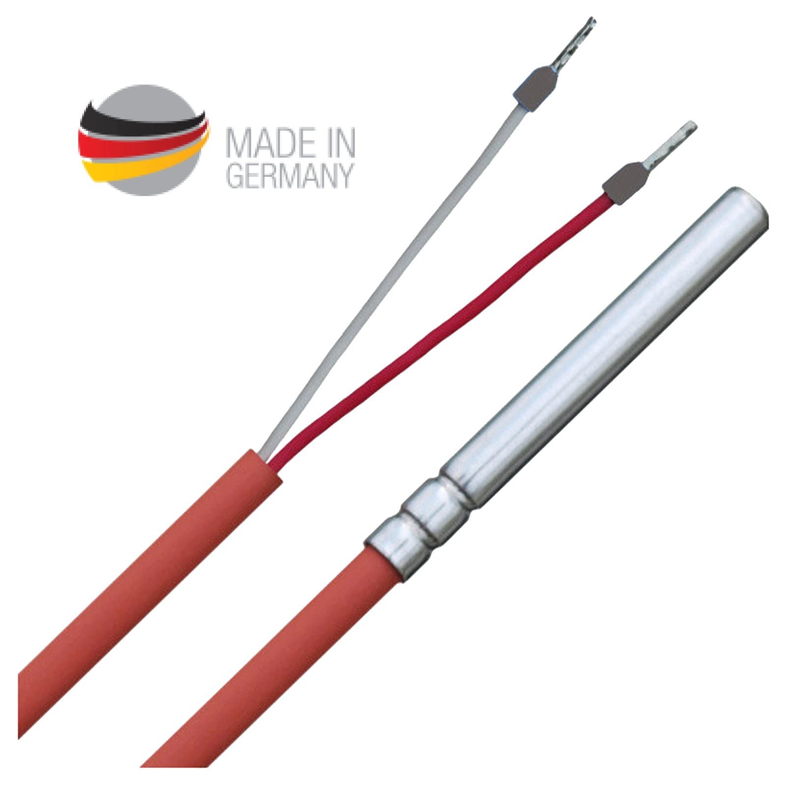 ganz24 Thermodetektor Temperaturfühler mit Silikon-Leitung bis 250°C, feuchtedicht rolliert, Edelstahlhülse doppelt rolliert