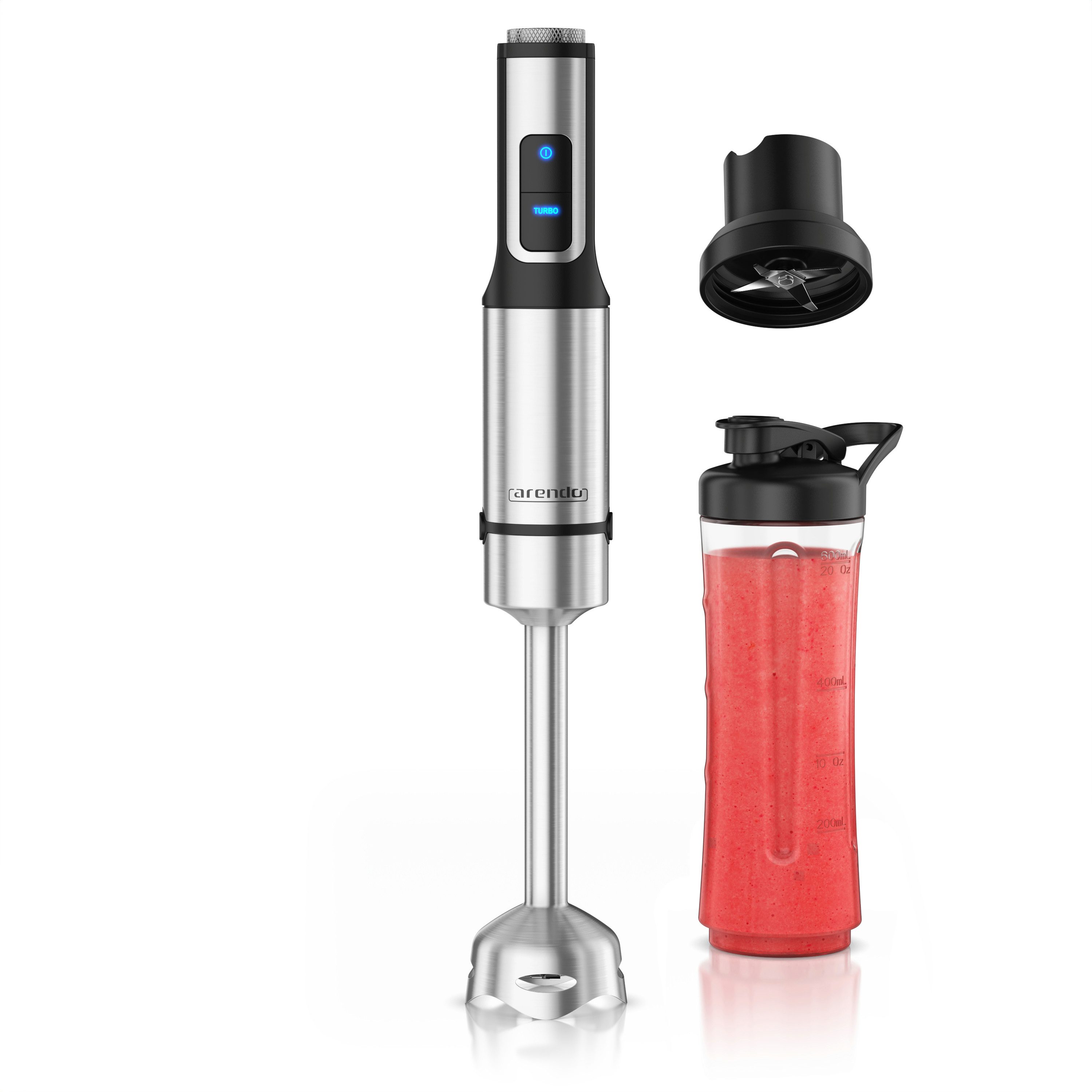 Arendo Stabmixer Set 1500 Watt, Edelstahl Pürierstab, Handmixer, 12 Geschwindigkeiten, 1500 W, Turbotaste, Abnehmbarer Mixfuß, DC-Motor, ergonomischer Griff