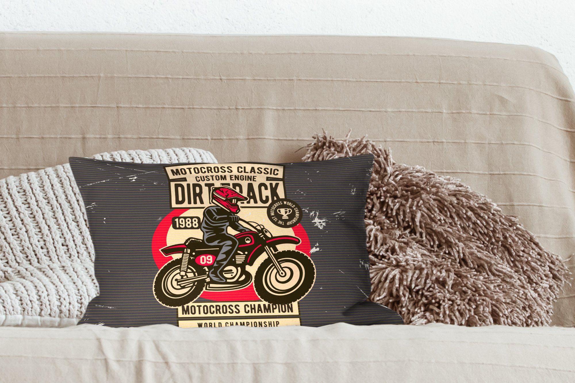 MuchoWow Dekokissen Motorrad - - Dekokissen Wohzimmer Dekoration, Retro Zeichnung, mit - Schlafzimmer Füllung, Zierkissen, Helm