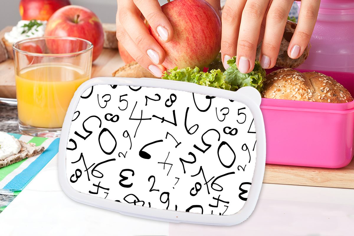 Kunststoff Figuren Kinder, und Kunststoff, rosa Zahlen - Schwarz - weiß, Brotbox (2-tlg), Lunchbox - für Snackbox, MuchoWow Brotdose Mädchen, Muster Erwachsene,