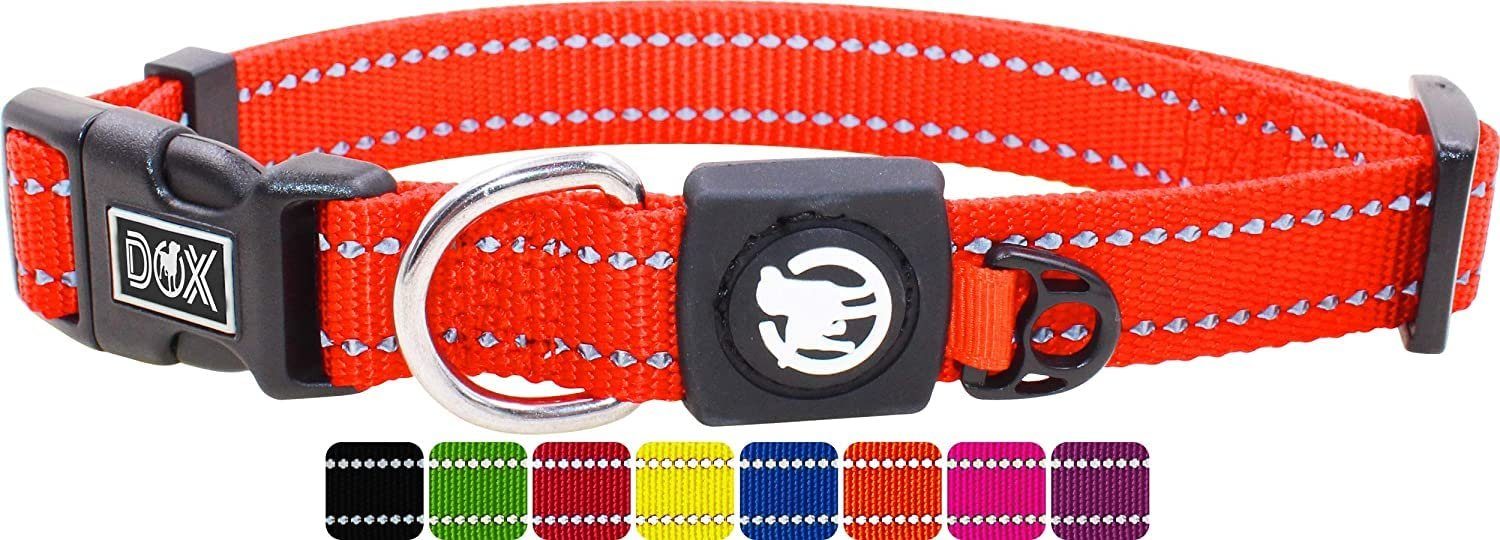 DDOXX Hunde-Halsband Nylon Hundehalsband, reflektierend, verstellbar, Orange M - 2,0 X 34-49 Cm