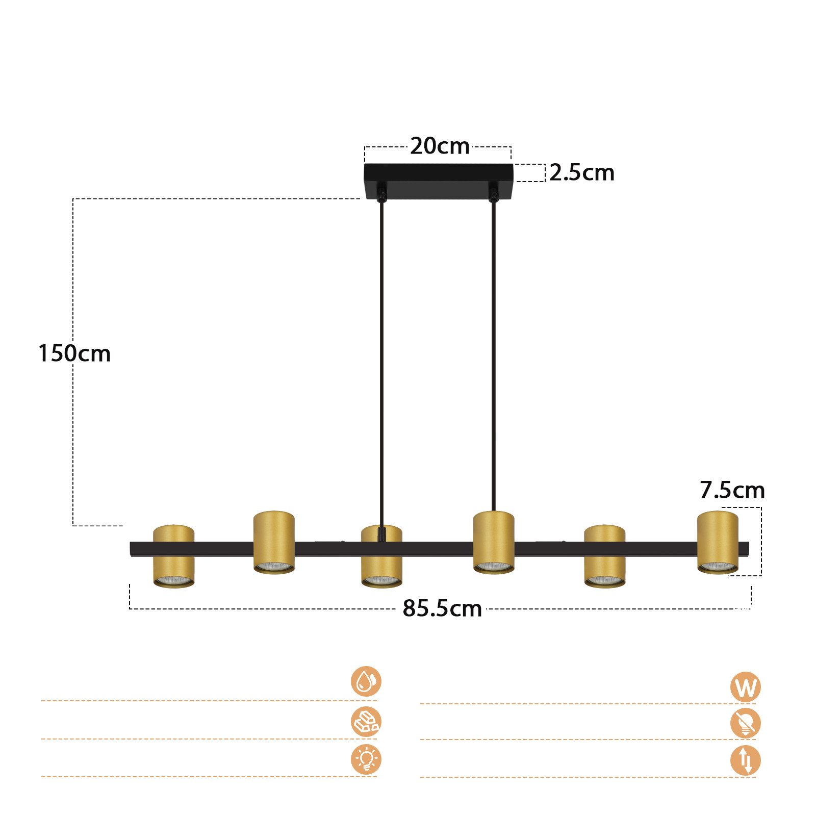 ZMH Pendelleuchte Esszimmer 6 Flammig Schwarz Gold GU10 Industrial Hängeleuchte, Glaskugel Hochwertige Design, ohne Leuchtmittel – Bild 2 von 5