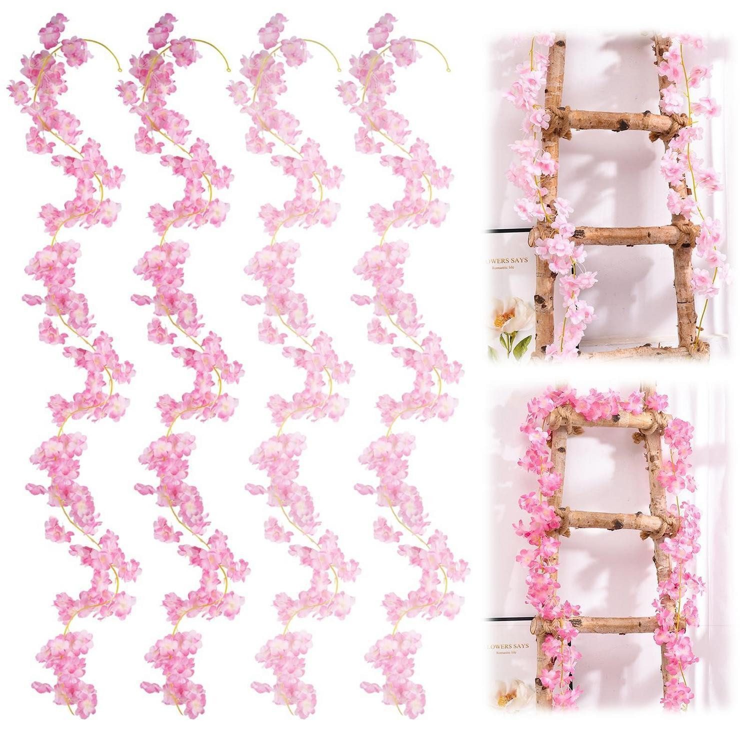 Kunstgirlande Kirschblüten Girlande 4x 1,8m Rosa, LuxusKollektion