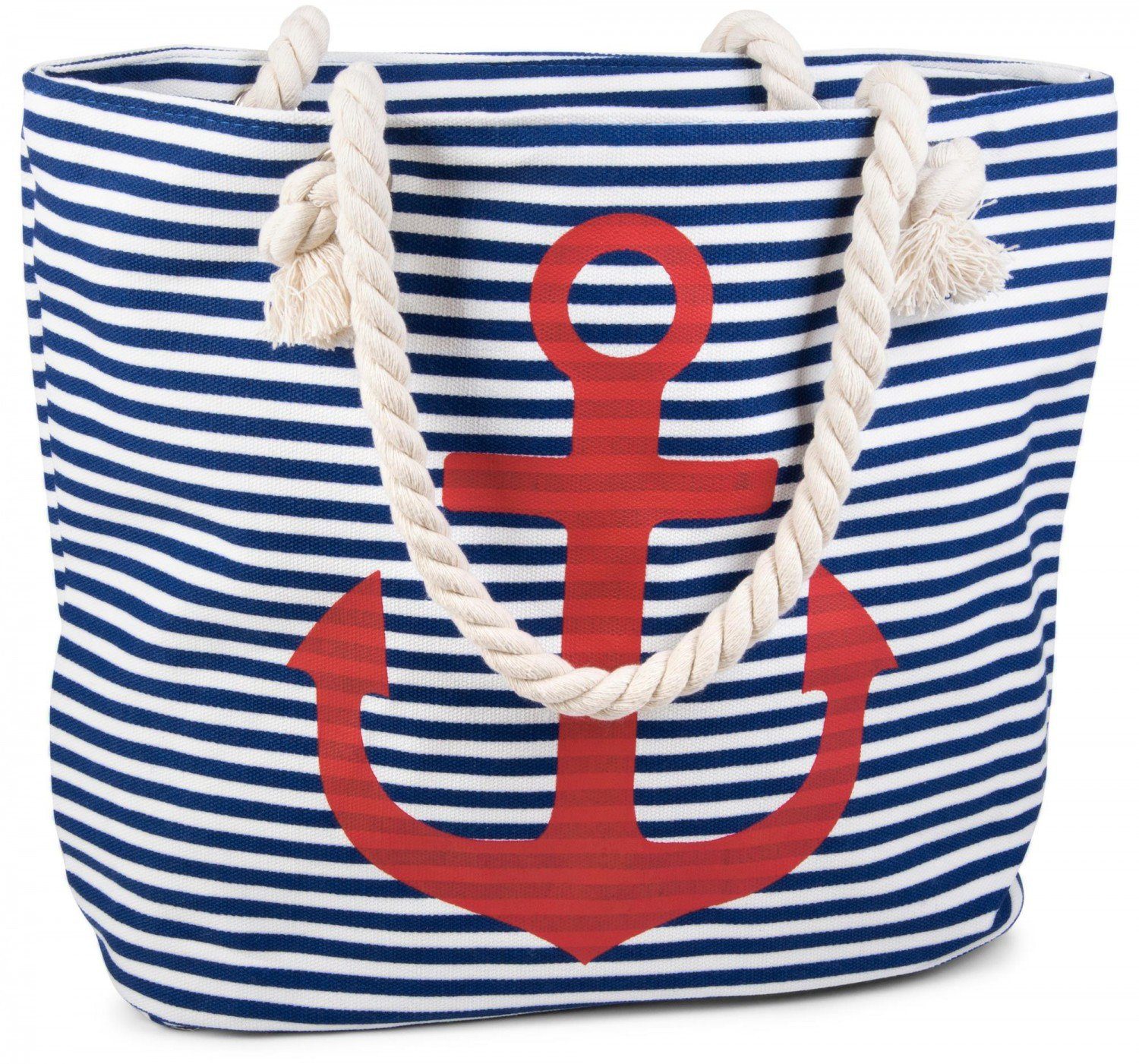 styleBREAKER Strandtasche (1-tlg), Strandtasche mit Streifen und Anker Blau-Weiß / Rot