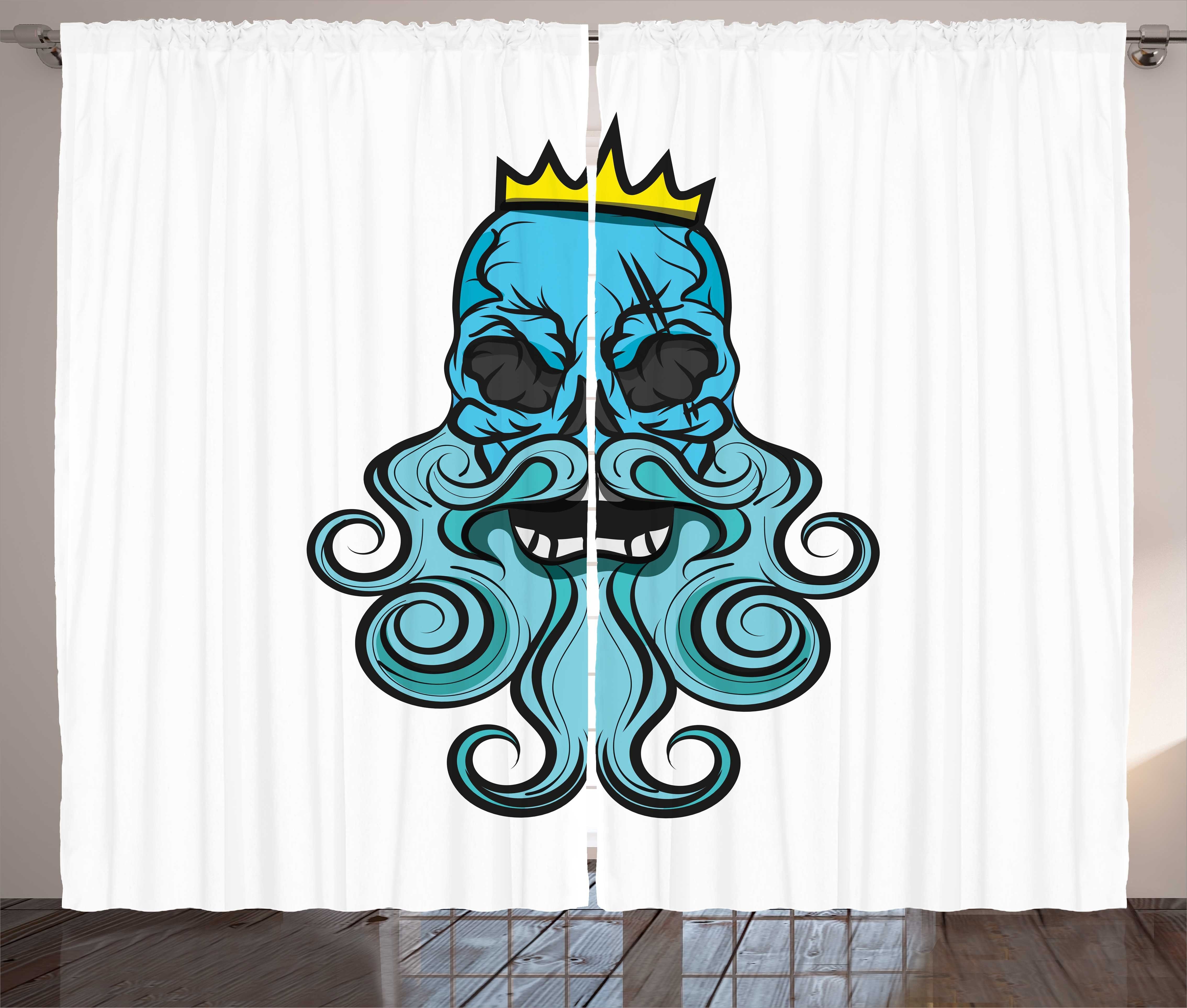 Vorhang mit und Haken, Royal Crown Beard Schlaufen Schlafzimmer Skeleton Schädel Abakuhaus, Gardine Kräuselband
