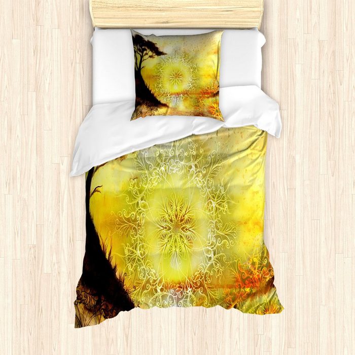 Bettwäsche Milbensicher Allergiker geeignet mit Kissenbezug Abakuhaus Microfaser Yellow Mandala Verträumte Landschaft