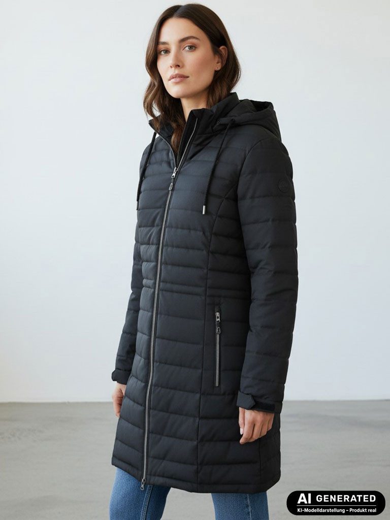 Blue Wave Steppmantel Damen Steppmantel Nena - Gesteppter Mantel Wintermantel Outdoor Melange-Optik, Abnehmbare & verstellbare Kapuze, Reißverschlusstaschen