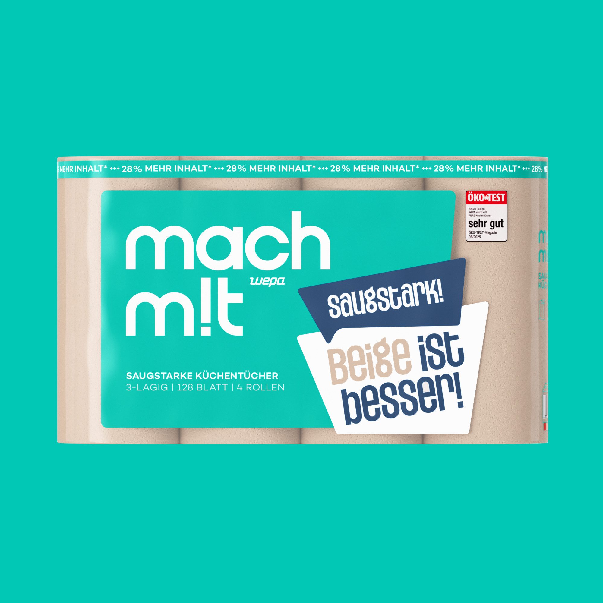 mach m!t Papierküchenrolle 4 o. 32 Rollen - 3-lagig - 128 Blatt (4-St)