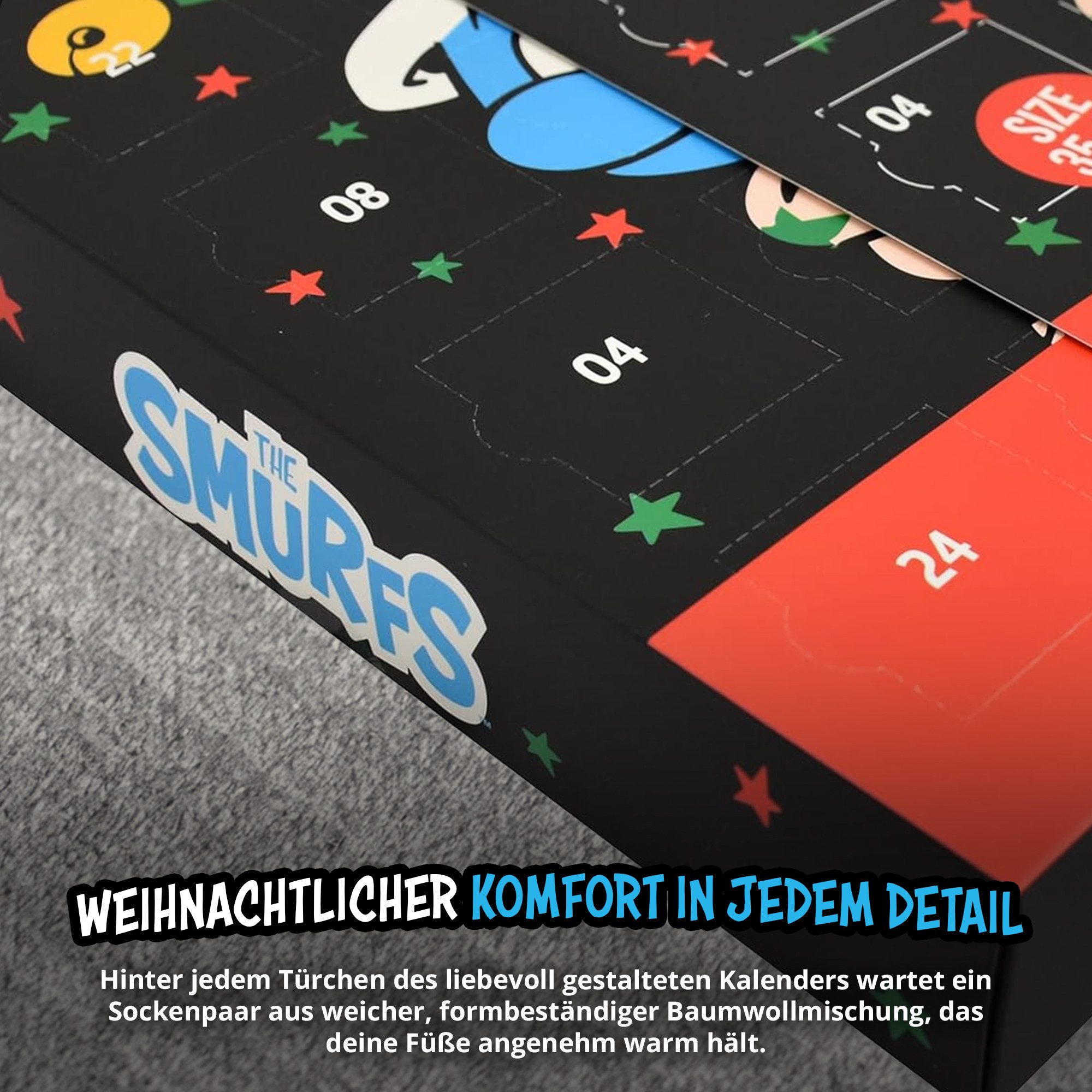 United Labels® Adventskalender Die Schlümpfe Socken Adventskalender mit 12 Paar kurz und lang – Bild 4 von 5